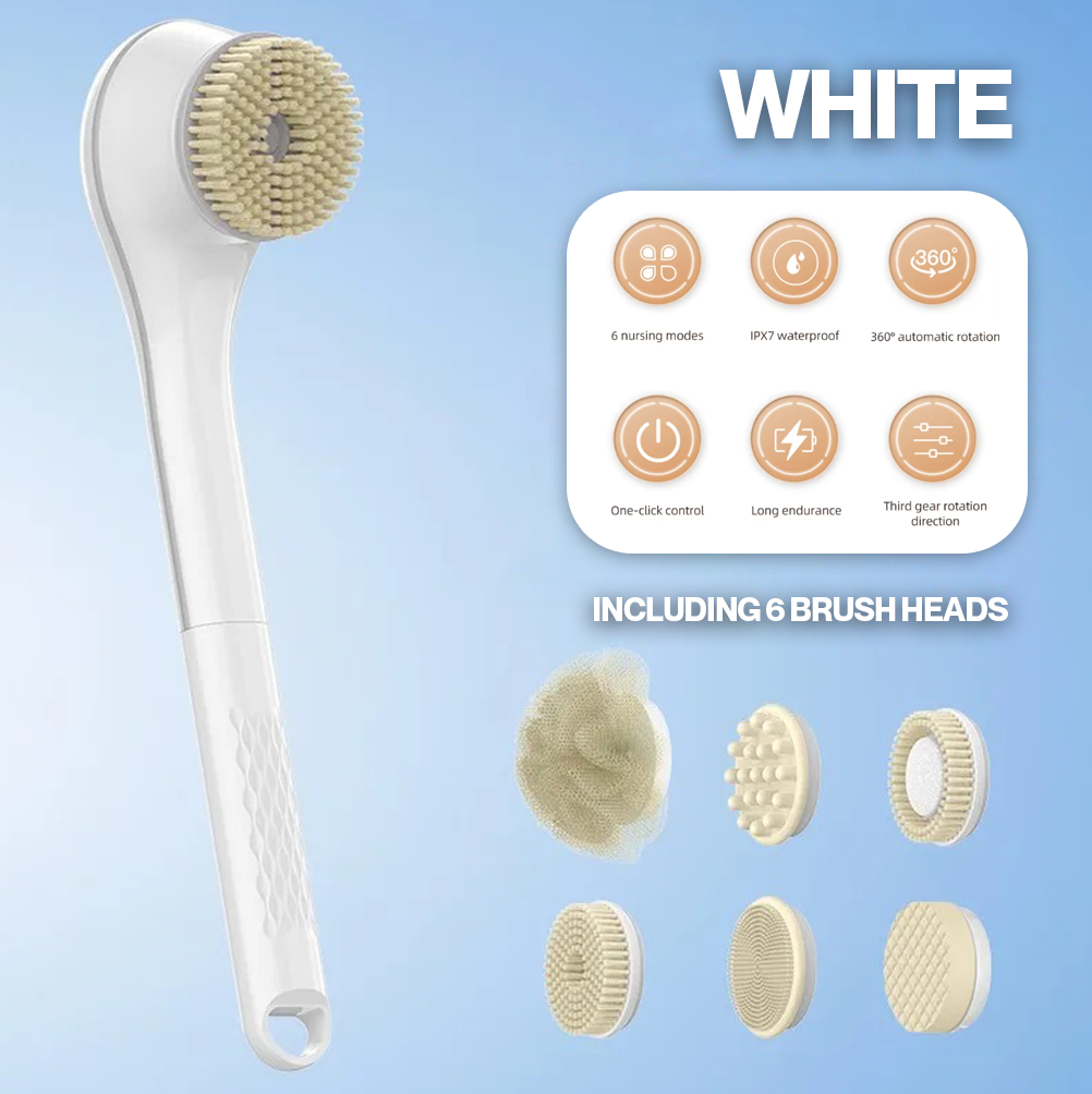 Water-proof Rechargeable 360° Exfoliating Body Scrubber with 6 Brush Heads