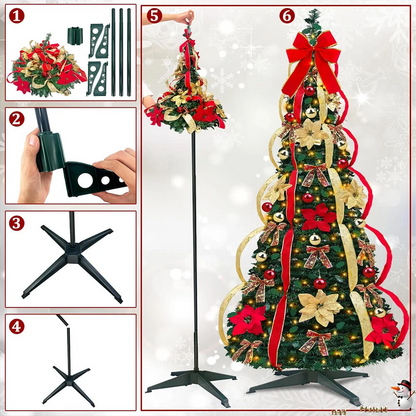 Pre-Lit Foldable Gold & Silver Christmas Tree – Effortless Setup, Elegant Design, and Compact Storage