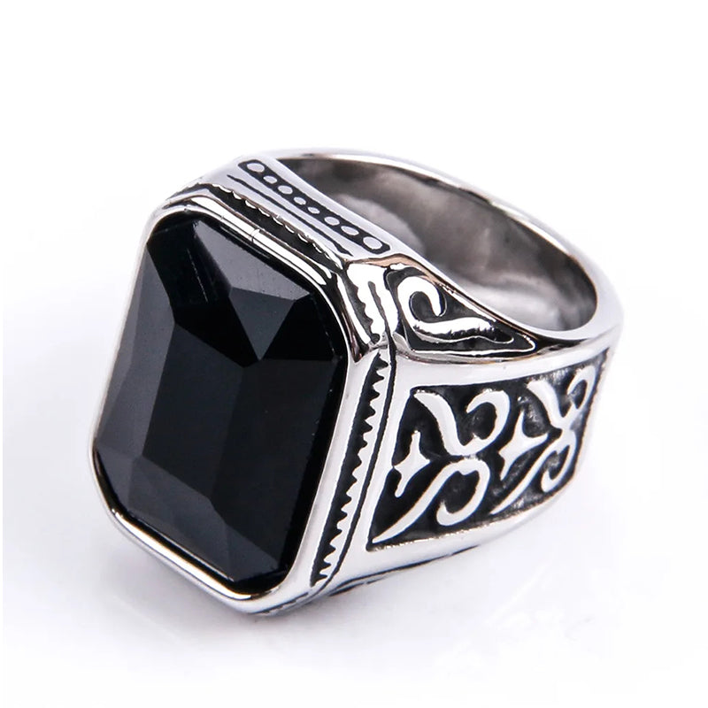 Avis Cubic Zirconia Stainless Steel Hand-crafted Gemstone Birthstone Vintage Carved Ring For Women & Men