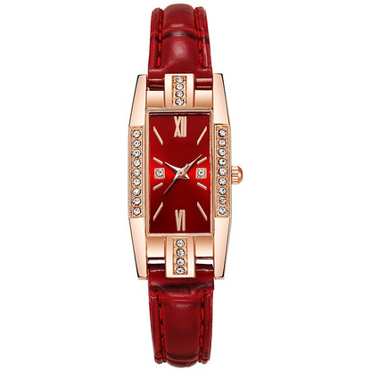 Luxury Fashion Women Leather Quartz Watch & Jewelry Set