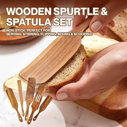 Wooden Spurtle & Spatula Set – Non-Stick, Perfect for Serving, Stirring, Flipping, Mixing & Scooping