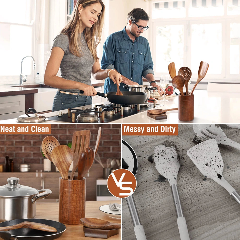 Wooden Spurtle & Spatula Set – Non-Stick, Perfect for Serving, Stirring, Flipping, Mixing & Scooping