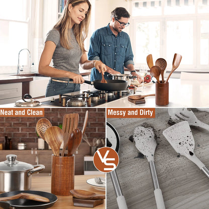 Wooden Spurtle & Spatula Set – Non-Stick, Perfect for Serving, Stirring, Flipping, Mixing & Scooping