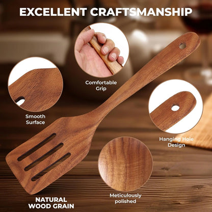 Wooden Spurtle & Spatula Set – Non-Stick, Perfect for Serving, Stirring, Flipping, Mixing & Scooping