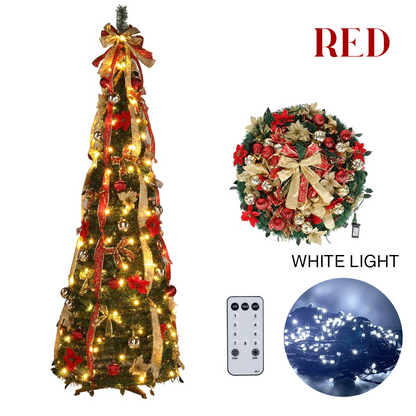 Pre-Lit Foldable Gold & Silver Christmas Tree – Effortless Setup, Elegant Design, and Compact Storage