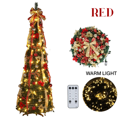 Pre-Lit Foldable Gold & Silver Christmas Tree – Effortless Setup, Elegant Design, and Compact Storage