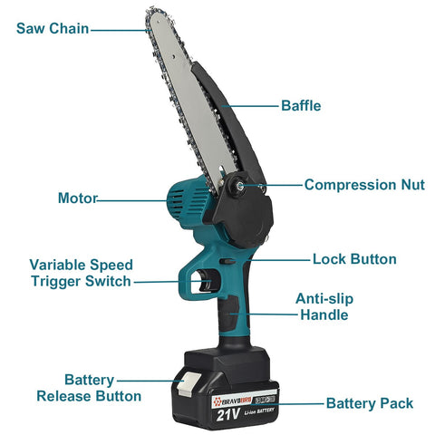 3000W 21V 8 Inch Electric Saw Chainsaw with 1/2 Battery Rechargeable Oil Automatic Spray Woodworking Tool For Makita 18V Battery