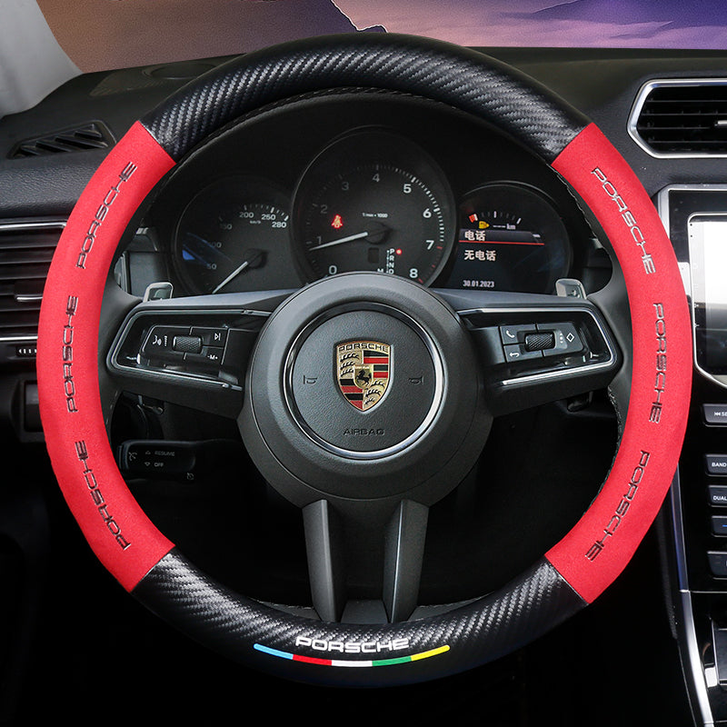 Anti Slip 3D Embossed Carbon Fiber Leather Car Steering Wheel Cover Universal Fit