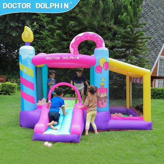 Birthday Cakes Air Cushion Theme Jumping Castle Children's Inflatable Bouncer with Slide for Kids