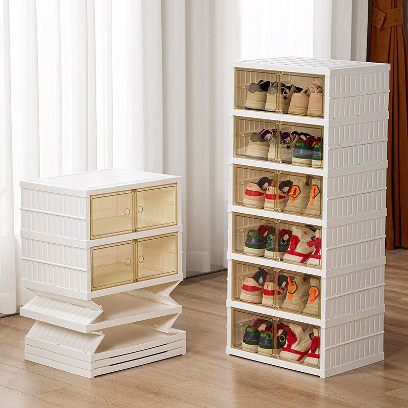 Transparent Installation-free Shoe Storage Box Folding Rack Dust-proof Plastic Shelve