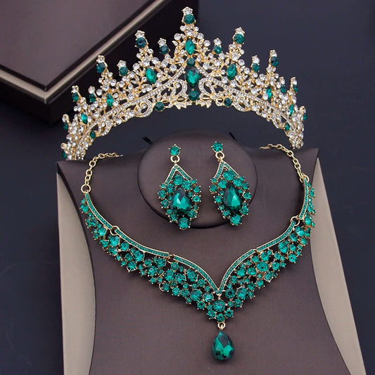 Luxury Crown Earring Necklace Wedding Tiaras Bride Dubai Jewelry Sets for Women