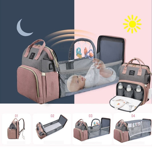 Foldable Baby Bed Diaper Bag Multi-function Mummy Large Capacity Bag Waterproof Outdoor Bag Newborn Baby Stroller Crib Mummy Bag